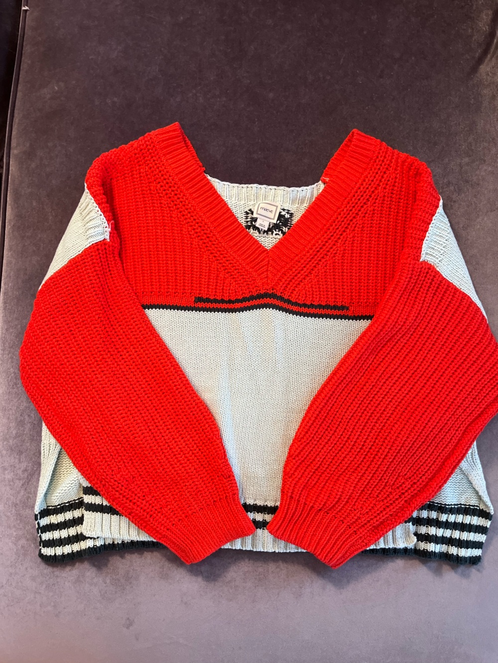 Anthropologie V-Neck Oversized Colorblock Sweater in Red, Blue and Navy